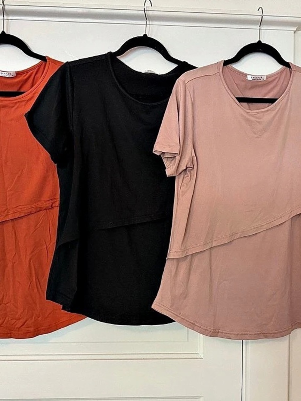 Women's Layered Short-Sleeve Tops in Burnt Orange, Black, & Blush